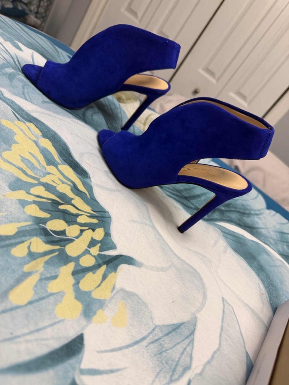 Jessica Simpson Cobalt Blue Suede Peep-Toe Stiletto Heels